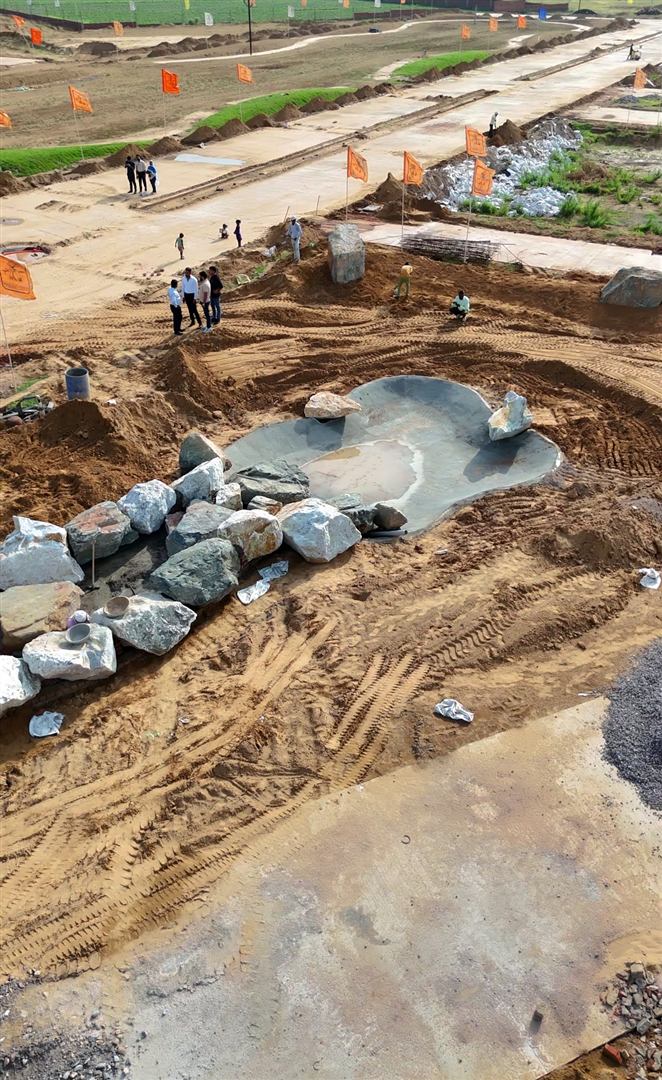 Landscape water feature under construction at GoldenCity Township