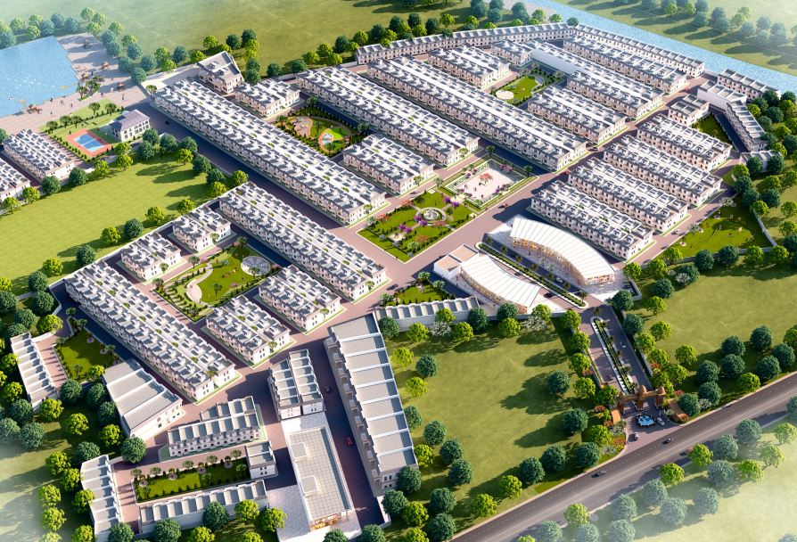 Aerial drone view of The GoldenCity Township near Jewar Airport