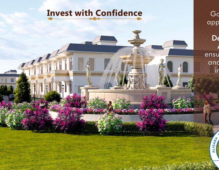 Clubhouse and central fountain design at GoldenCity Township